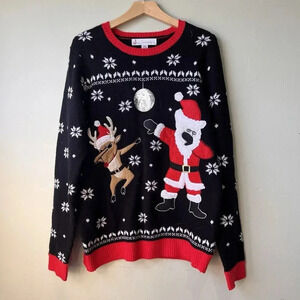 Ugly Christmas Sweater‎ Size Medium Santa and Rudolph Dab Under Mirror Ball
